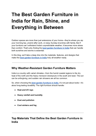 The Best Garden Furniture in India for Rain, Shine, and Everything in Between