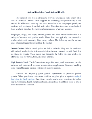 Animal Feeds for Good Animal Health