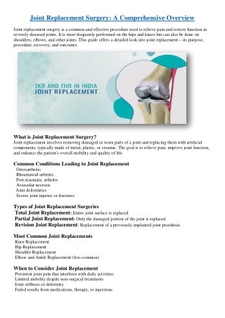 joint replacement surgery a comprehensive overview