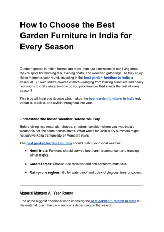 How to Choose the Best Garden Furniture in India for Every Season