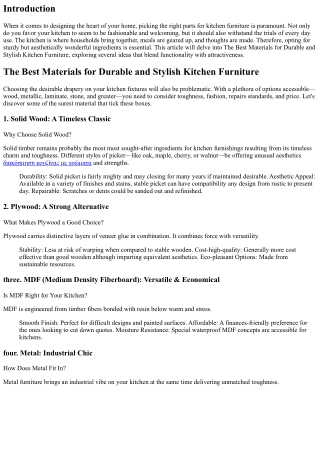 The Best Materials for Durable and Stylish Kitchen Furniture