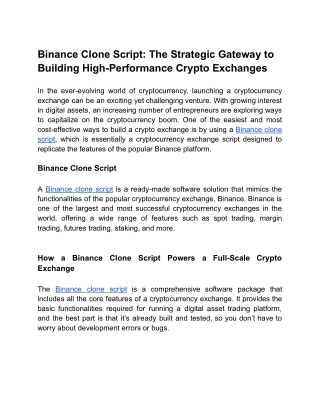 binance clone script the strategic gateway