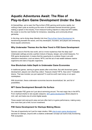 Aquatic Adventures Await The Rise of Play-to-Earn Game Development Under the Sea