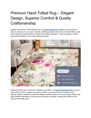 Premium Hand Tufted Rug – Elegant Design, Superior Comfort & Quality Craftsmanship