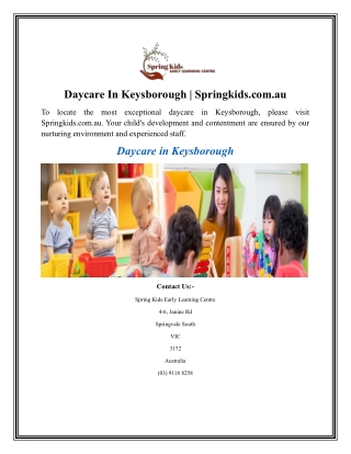 Daycare In Keysborough Springkids.com.au
