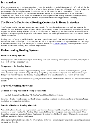 The Role of a Professional Roofing Contractor in Home Protection