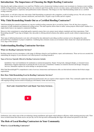 Why Tidal Remodeling Stands Out as a Certified Roofing Contractor?