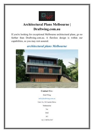 Architectural Plans Melbourne  Draftwing.com.au
