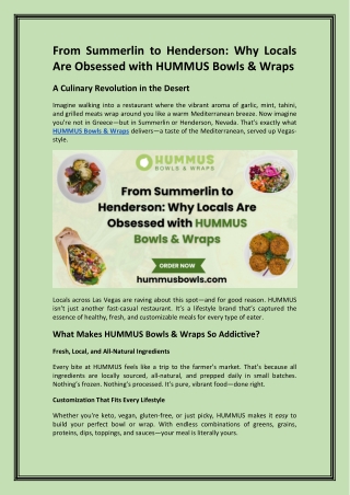 From Summerlin to Henderson Why Locals Are Obsessed with HUMMUS Bowls & Wraps