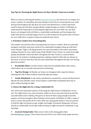 Top Tips for Choosing the Right Boxers for Boys Mackly’s Innerwear Guide!!