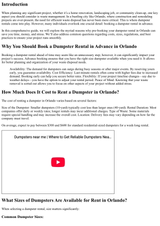 Why You Should Book a Dumpster Rental in Advance in Orlando