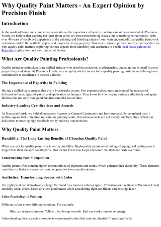Why Quality Paint Matters - An Expert Opinion by Precision Finish
