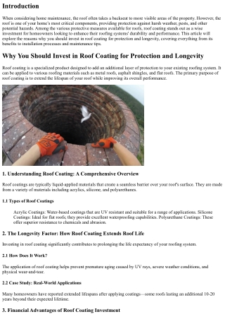 Why You Should Invest in Roof Coating for Protection and Longevity