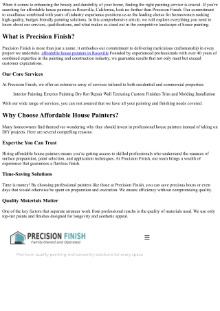 Get More Bang for Your Buck with Precision Finish House Painters