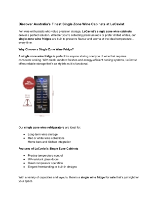 Discover Australia’s Finest Single Zone Wine Cabinets at LeCavist - Google Docs