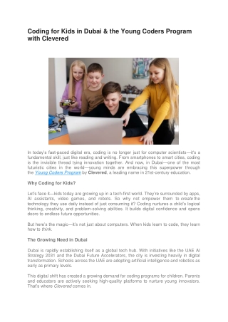 Coding for Kids in Dubai & the Young Coders Program with Clevered