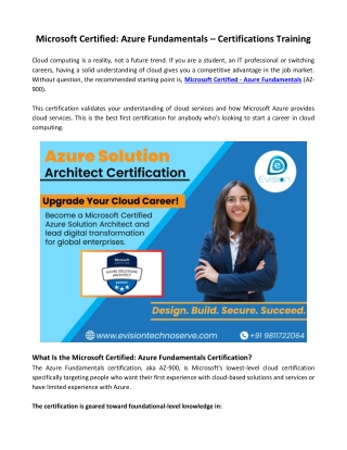Microsoft Certified: Azure Fundamentals – Certifications Training