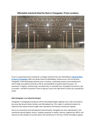 Affordable Industrial Shed for Rent in Changodar
