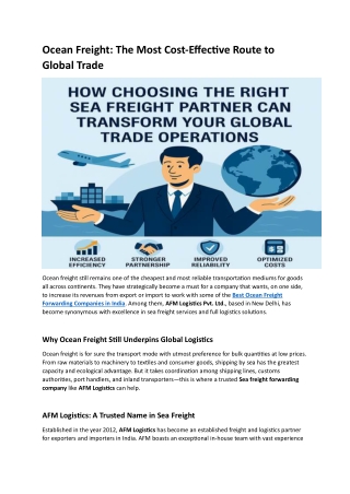 Ocean Freight - The Most Cost-Effective Route to Global Trade