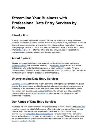 Streamline Your Business with Professional Data Entry Services by Eloiacs