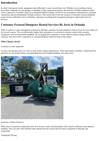 Customer Focused Dumpster Rental Services By Javis in Orlando