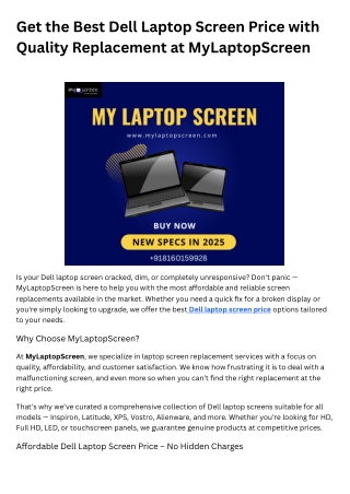 Get the Best Dell Laptop Screen Price with Quality Replacement atMyLaptopScreen