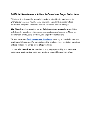 Artificial Sweeteners – A Health-Conscious Sugar Substitute