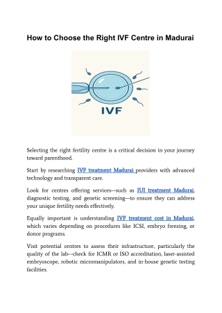 How to Choose the Right IVF Centre in Madurai