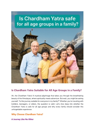 Is Chardham Yatra Suitable for All Age Groups in a Family.