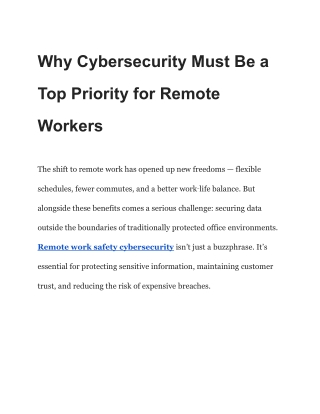 Why Cybersecurity Must Be a Top Priority for Remote Workers