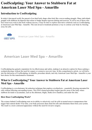 CoolSculpting Your Answer to Stubborn Fat at American Laser Med Spa - Amarillo
