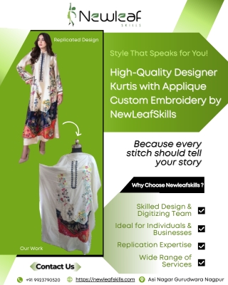 High-Quality Designer Kurtis with Custom Embroidery by NewLeafSkills