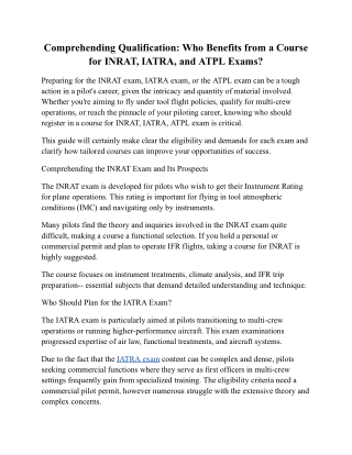 Understanding Qualification: Who Benefits from a Course for INRAT, IATRA, and AT
