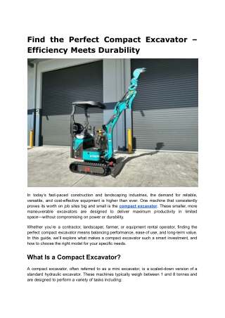 find the perfect compact excavator efficiency
