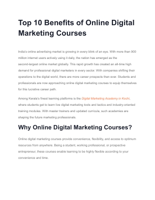 Top 10 Benefits of Online Digital Marketing Courses