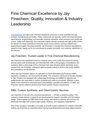 Fine Chemical Excellence by Jay Finechem_ Quality, Innovation & Industry Leadership