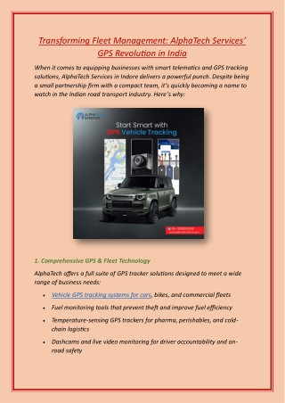 Transforming Fleet Management AlphaTech Services’ GPS Revolution in Indore India