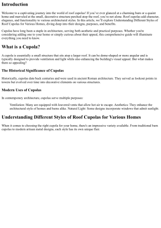 Understanding Different Styles of Roof Cupolas for Various Homes