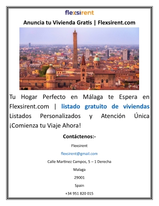 Anuncia tu Vivienda Gratis Flexsirent