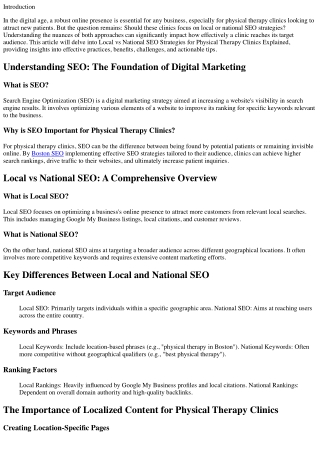 Local vs National SEO Strategies for Physical Therapy Clinics Explained