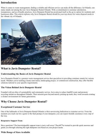 Why Javis Dumpster Rental is Your Best Bet for Waste Management in Orlando