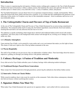 The Unforgettable Charm and Flavours of Top of India Restaurant