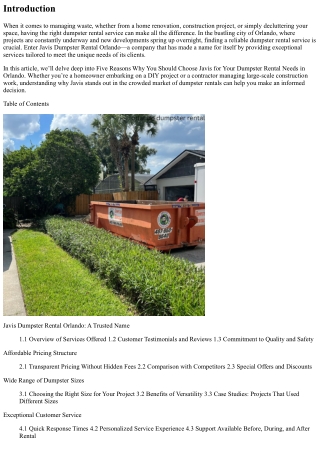 Five Reasons Why You Should Choose Javis for Your Dumpster Rental Needs in Orlan