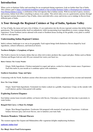 A Tour through the Regional Cuisines at Top of India, Spokane Valley
