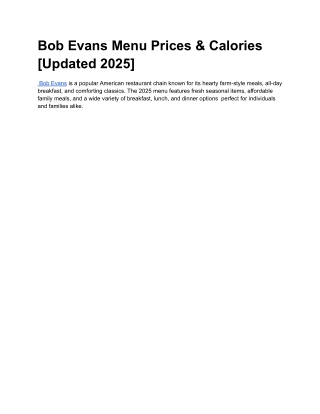 bob evans menu prices calories updated 2025