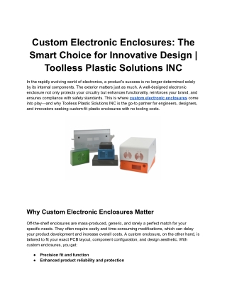 Custom Electronic Enclosures_ The Smart Choice for Innovative Design _ Toolless Plastic Solutions INC