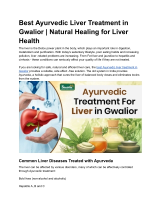 Best Ayurvedic Liver Treatment in Gwalior  Natural Healing for Liver Health