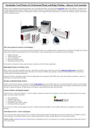 Top-Quality Card Printers for Professional Plastic and Badge Printing – Interact Card Australia