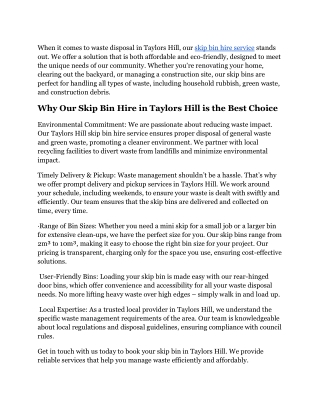skip bin hire taylors hill