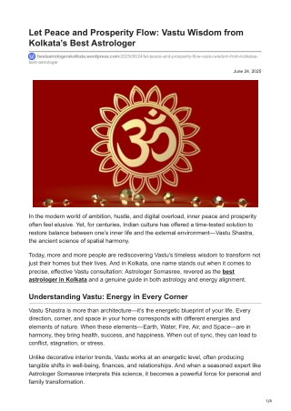 Let Peace and Prosperity Flow Vastu Wisdom from Kolkata’s Best Astrologer